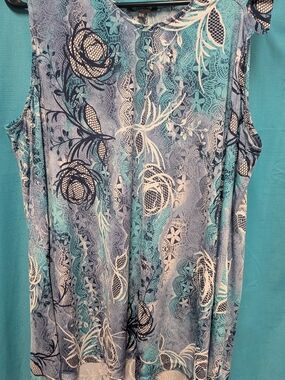 Women's Blue Floral Lace-Pattern Sleeveless Tank Top